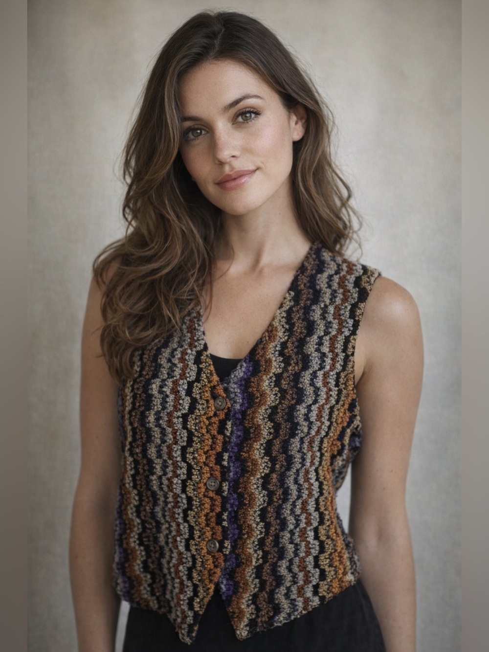 Vintage Jazz Sport California Ripple Knit Vest L Boho Psychedelic Way Yarn Flaws